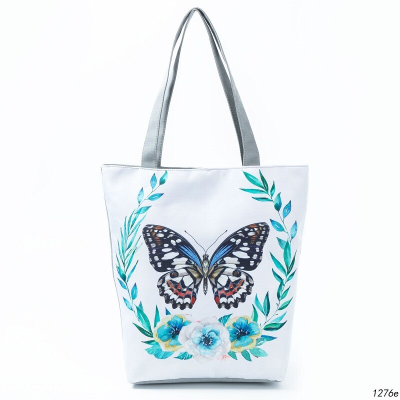 Miyahouse-sacs à main en toile avec motif floral, fourre-tout d'été, sac de plage, papillon, à une épaule Shopping: 01276e