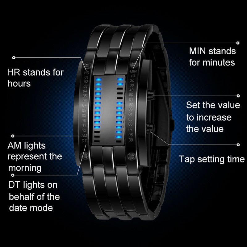 Men's Wrist LED Digital Sport Watch Matrix Waterproof Binary Multi-function LXH
