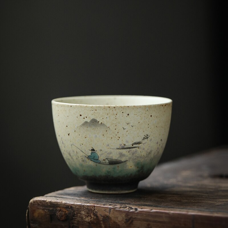 Chanshova kinesisk retro håndlaget på glasert porselen tekopp 100ml rødkronede krane mønster kina keramiske tekopper  h117: 2