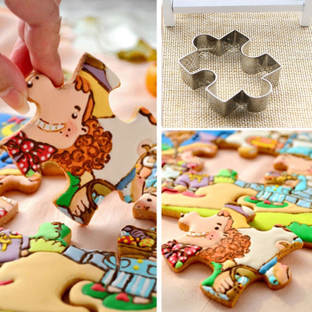 Puzzle bilden Cookie Schimmel Cutter Edelstahl Fondant Schneider Werkzeug DIY Kekse Fondant Kuchen Dekorieren Cookie Kekse Stempel