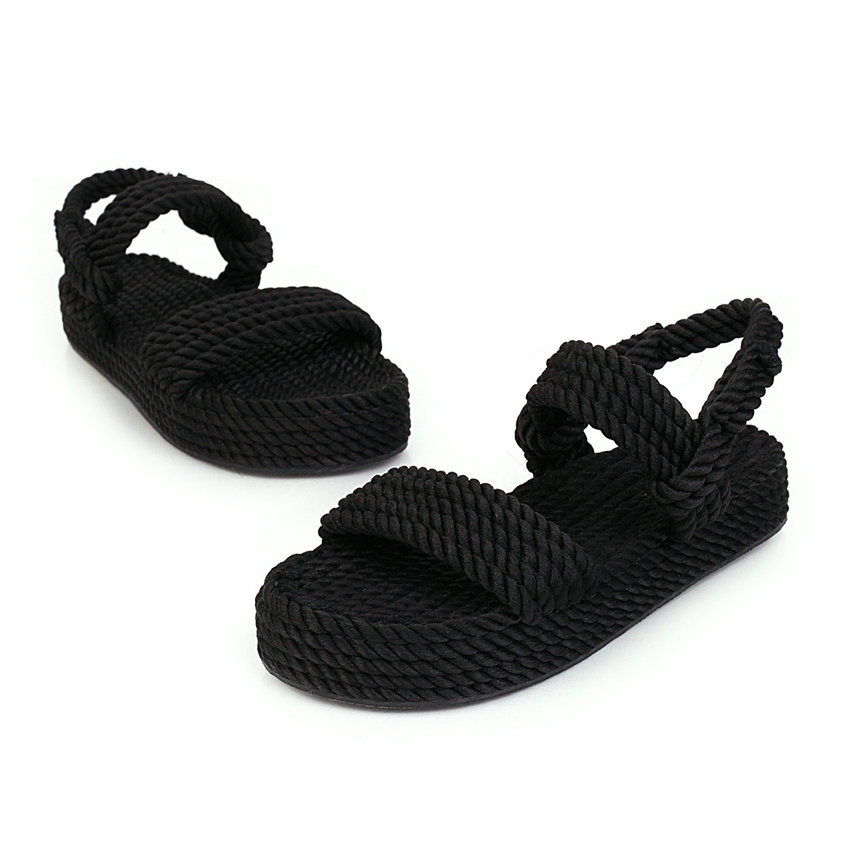 Qutaa nylonvävd kilklack dam sandaler med öppen tå sommar dam pumps casual plattform slingback dam skor storlek 34-43: Svart / 4
