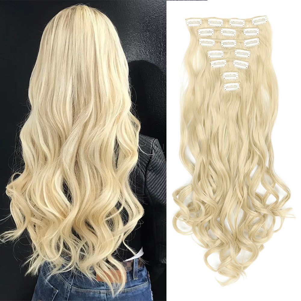 Extensiones de cabello con Clip, 7 Uds., cabeza completa, 22 pulgadas de largo, rizado, ondulado, sintético, Ondulado Natural para mujeres y niñas: #14