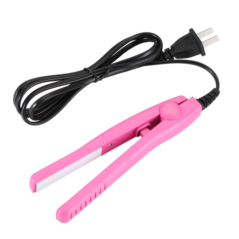 Mini elektrisk skena platt järn keramisk hårrullare & amp; plattång hår permanent hår styling apparat crimper us plug: Rosa
