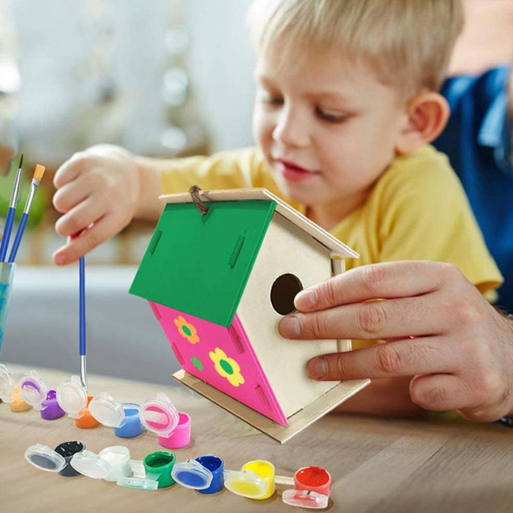 Wooden Home Decoration made with children DIY Hand Painted Crafts Graffiti Bird House Set 30ML