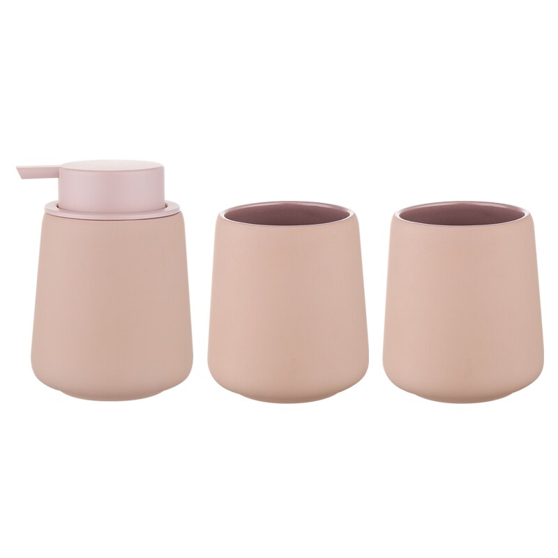 Simple Ceramic Hand Sanitizer Shampoo Bottle 350ml Portable Soap Dispenser 400ml Mouth Cup Golden Squeeze Cover Bath Supplies: Pink 3pcs-set