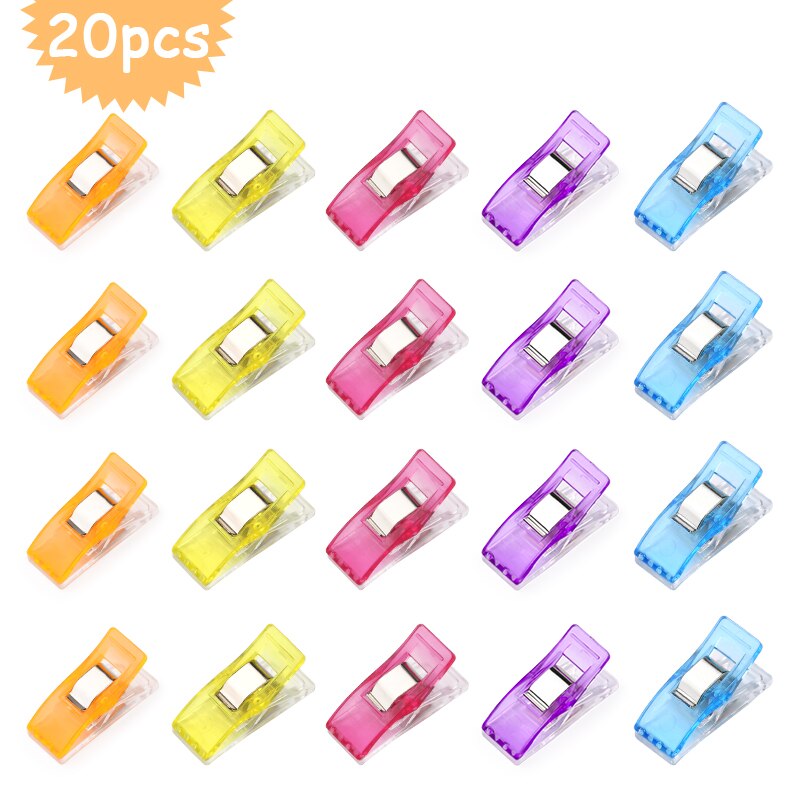 MIUSIE 20 Pcs Multicolor Plastic Clips Patchwork Hemming Clips Fabric Clamps Household Sewing Accessories Set