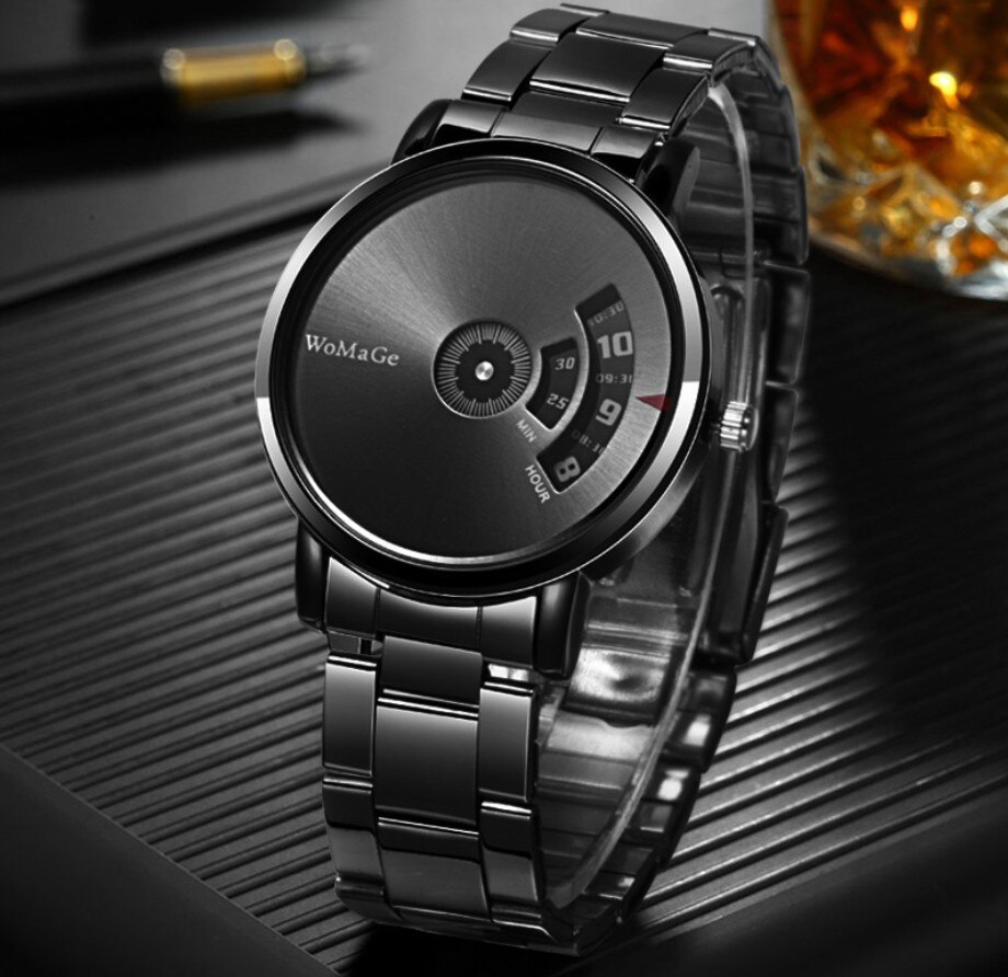 Womage Stijl Mannen Stalen Riem Mode Quartz Horloge Legering Horloge Wens