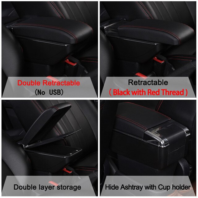 Auto Armlehne Für Hyundai Getz Drehbare zentralen Speicher inhalt Lagerung Kasten mit Aschenbecher USB Ladung Auto dekoration zubehör: doppelt Schwarz rot