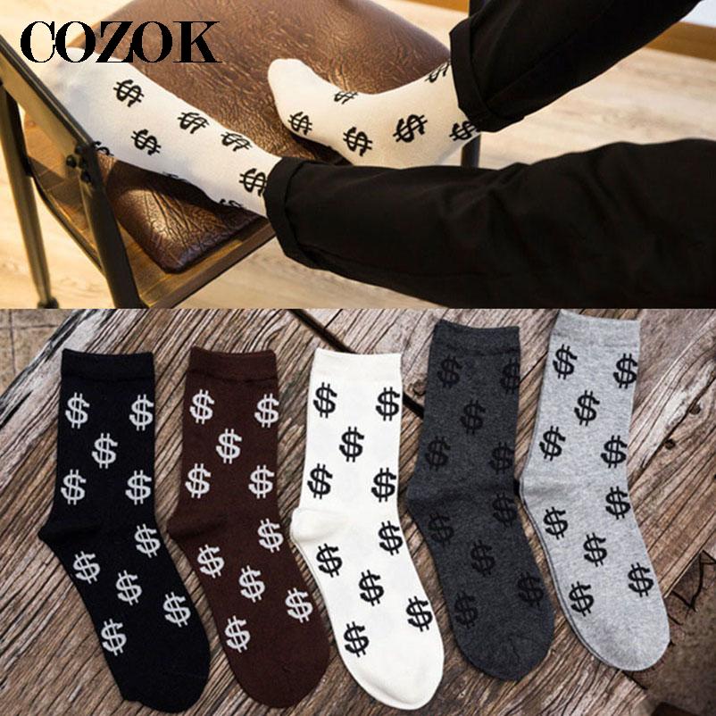 Calcetines con estampado de símbolo de dólar para hombre, medias cómodas, transpirables, absorben el sudor, antideslizantes, medias de media longitud, 5 pares, novedad, primavera y otoño