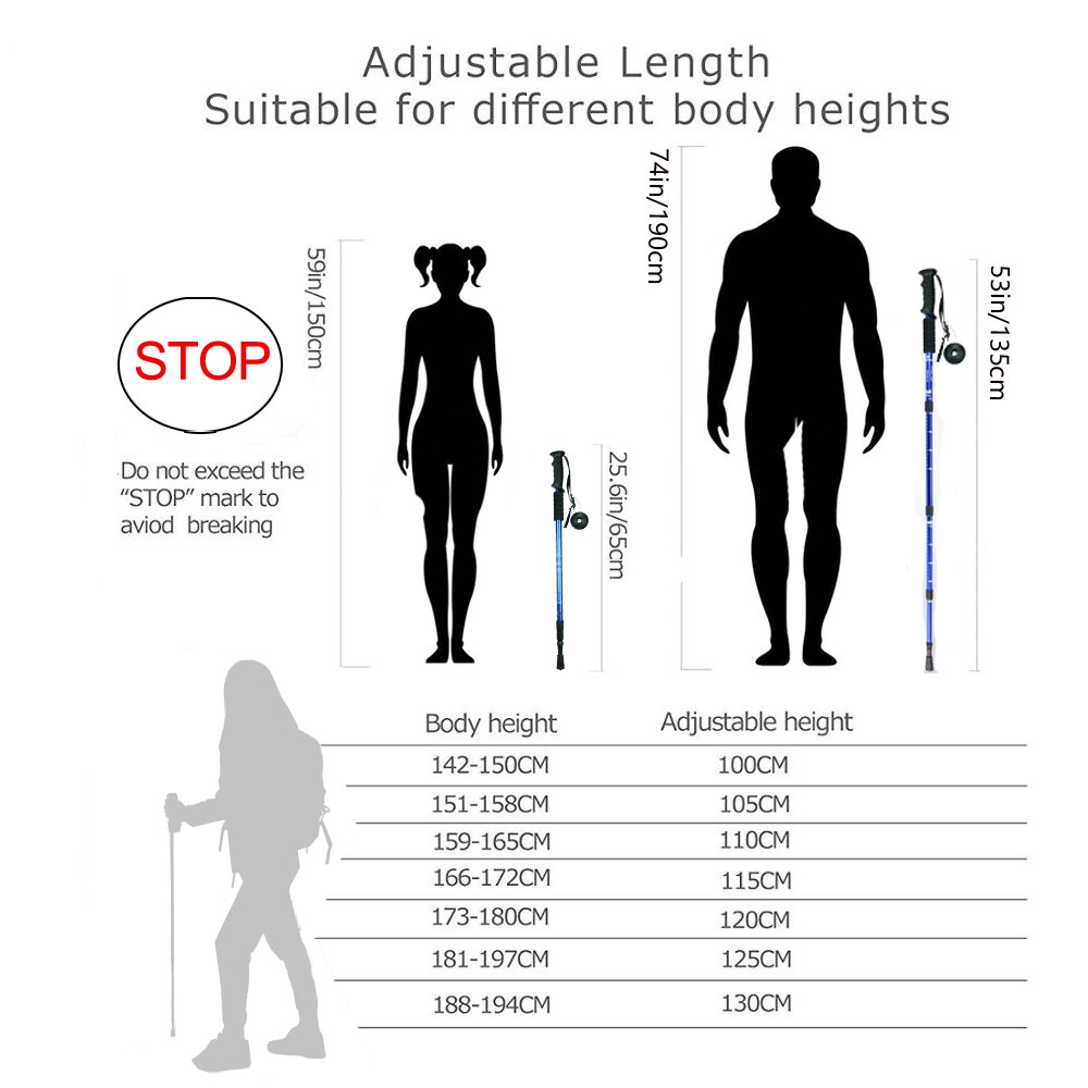 1/2pcsWalking Stick Trekking Poles Hike Nordic Walking Cane Aluminum Camp Telescopic Baton Outdoor Hiking Poles Crutches