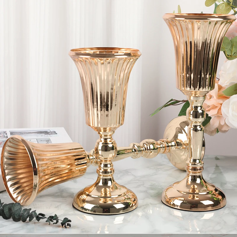 1pc metall trumpetvaser bröllopsfest rekvisita bordsdekorationer blomsterställ ljusstake välkomstområde vägguide skrivbordsdekor
