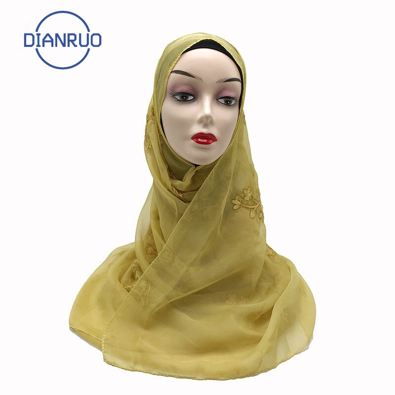 Dianruo nyeste kvinder sommer tyndt åndbart tørklæde solid broderet tørklæde blød chiffon hijab damer wrap sjal tørklæde  r164