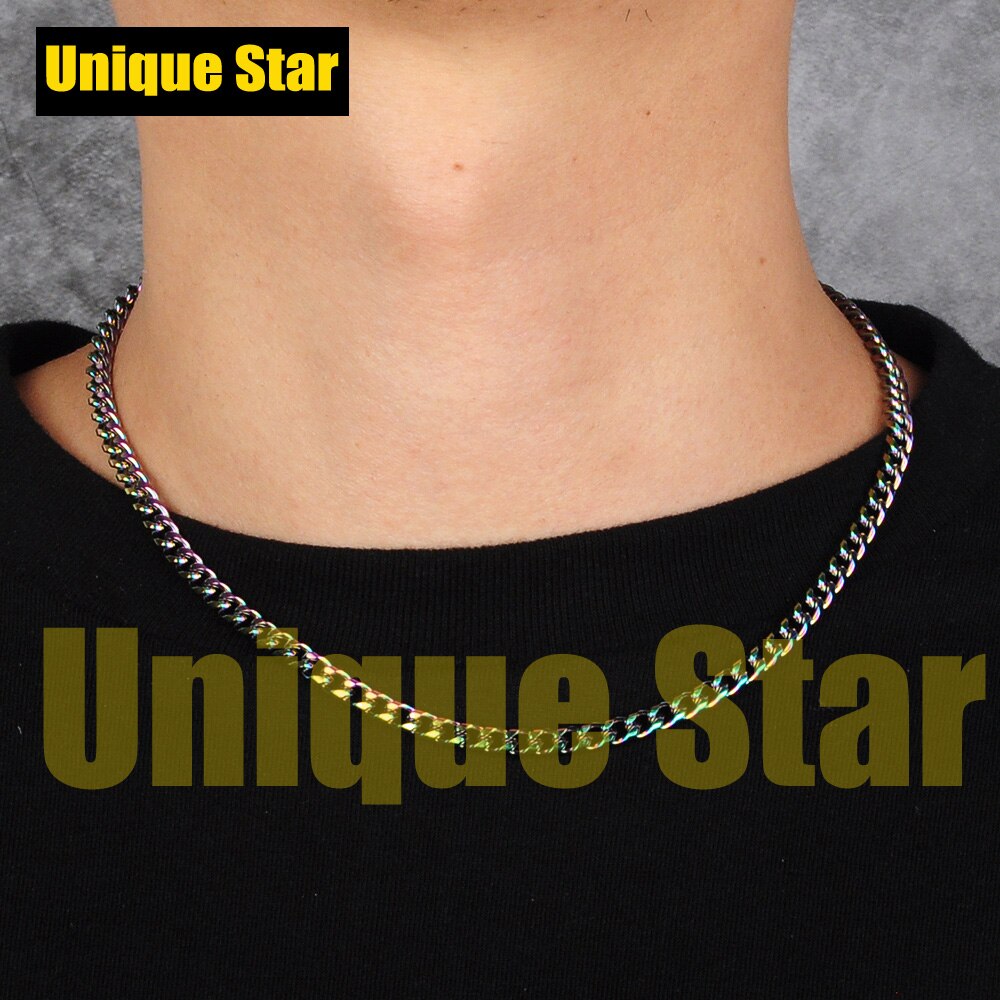 3pcs/lot 5mm 100% Stainless Steel Rainbow Plated Hip Hop Miami Cuban Curb Link Chain Necklace for Men Jewelry