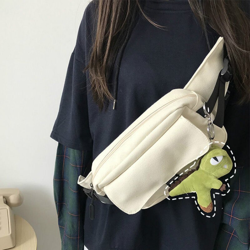 Riñoneras de estilo Harajuku para mujer, Canvans de carga combinables, a la , sencillas, Ulzzang, carteras para estudiantes, bolso diario