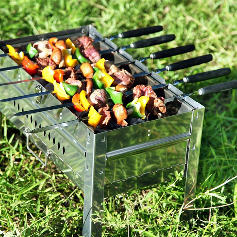 21.5 "55 Cm Houten Bbq Spies Rvs Shish Kebab Spiesjes Platte Houten Handvat Barbecue Vorken Vlees Vis Grill bbq Accessoires