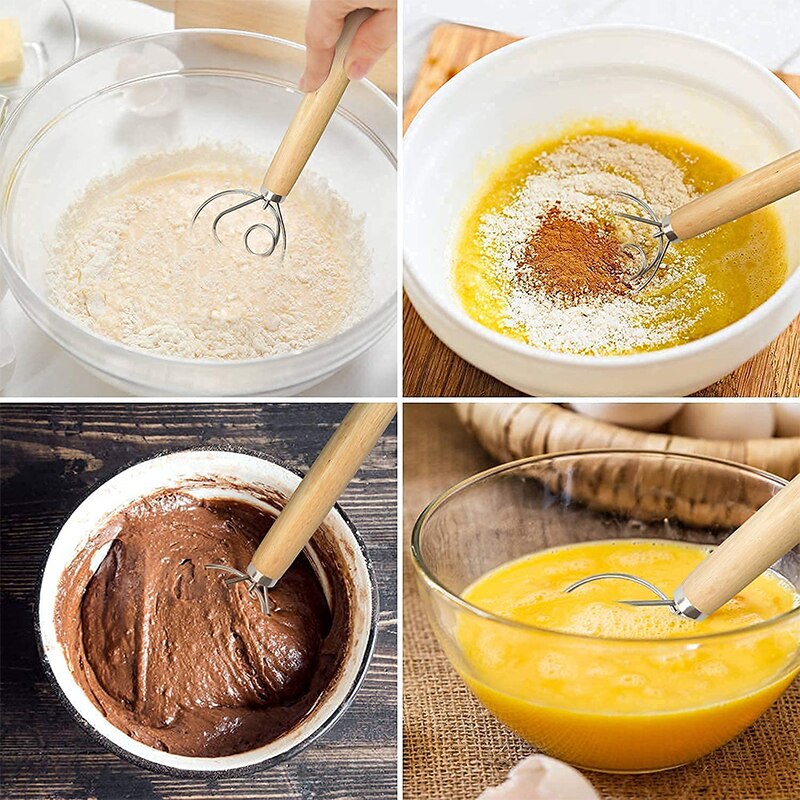 Batidor de masa danés de mano grande, mezclador de pan, batidora de masa de pastelería y pasteles de acero inoxidable, batidor de huevos, herramientas de cocina para hornear
