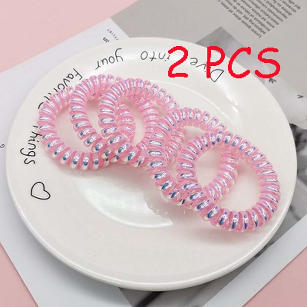2 pcs goma para acessórios de cabelo anel de cabelo corda traceless feminino goma elástico faixas de cabelo para mulheres goma telefone fio scrunchy: pink