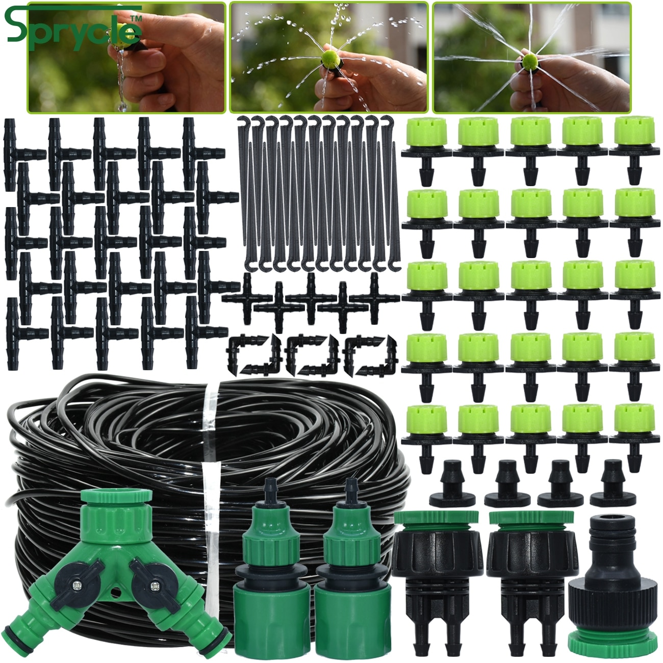 SPRYCLE 5-50M Automatic Garden Watering Adjustable Drip Irrigation System 1/4&#39;&#39; 4/7mm Hose Connectors for Pot Plants Greenhouse