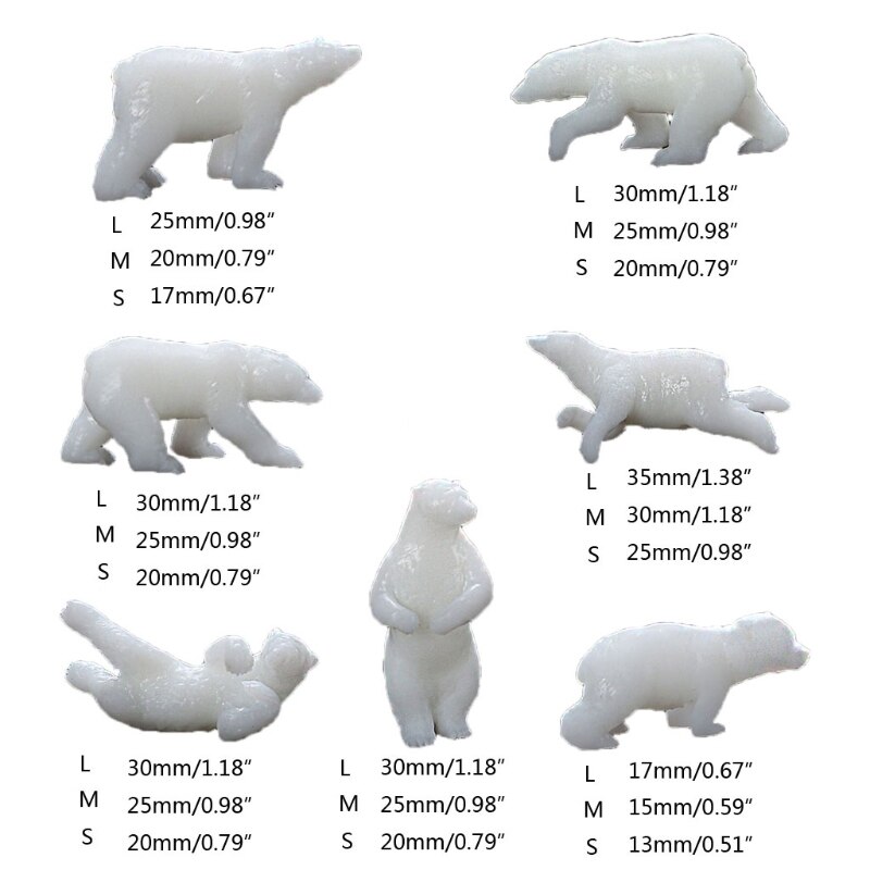 Mikikit 10 Pcs Miniature Polar Bear Resin Statues Creative