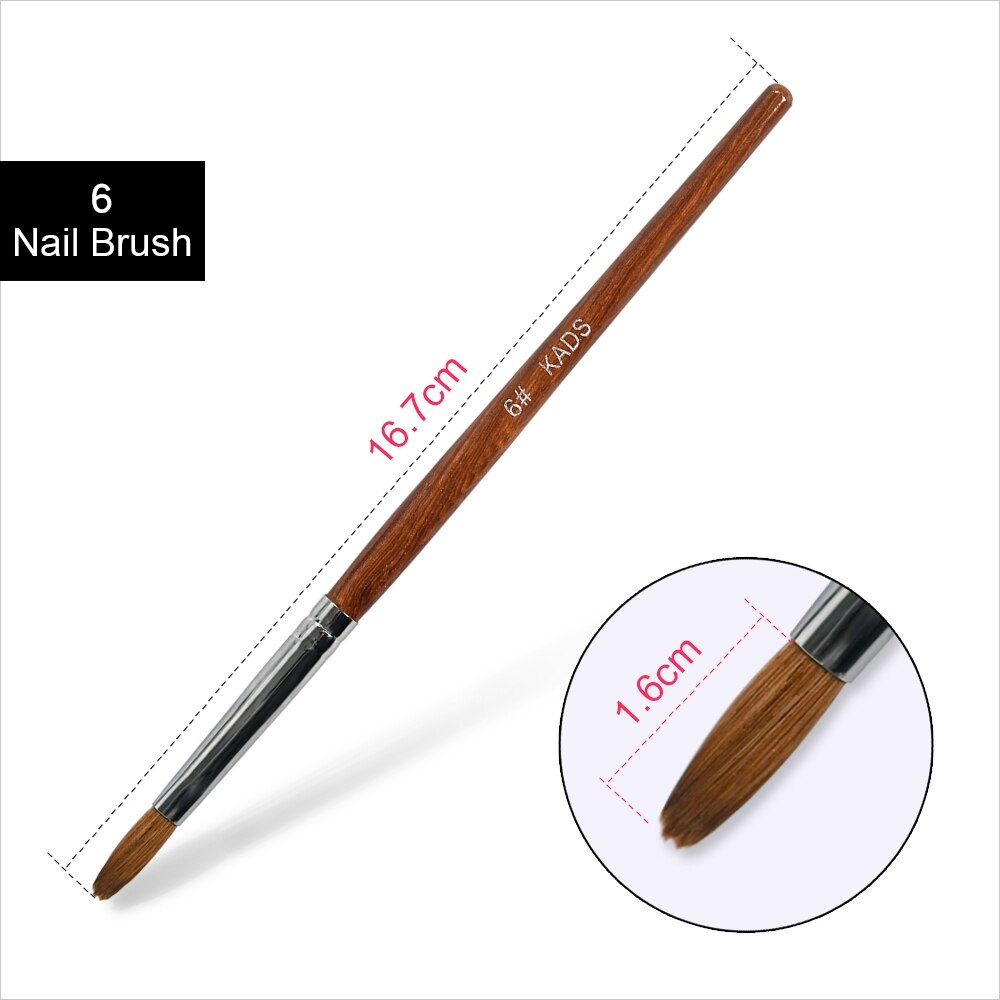 1 st kolinsky sable akryl borste uv gel carving pen pensel flytande pulver diy nagelteckning platt rund röd trä nagelkonst pensel: Borste krusad 6