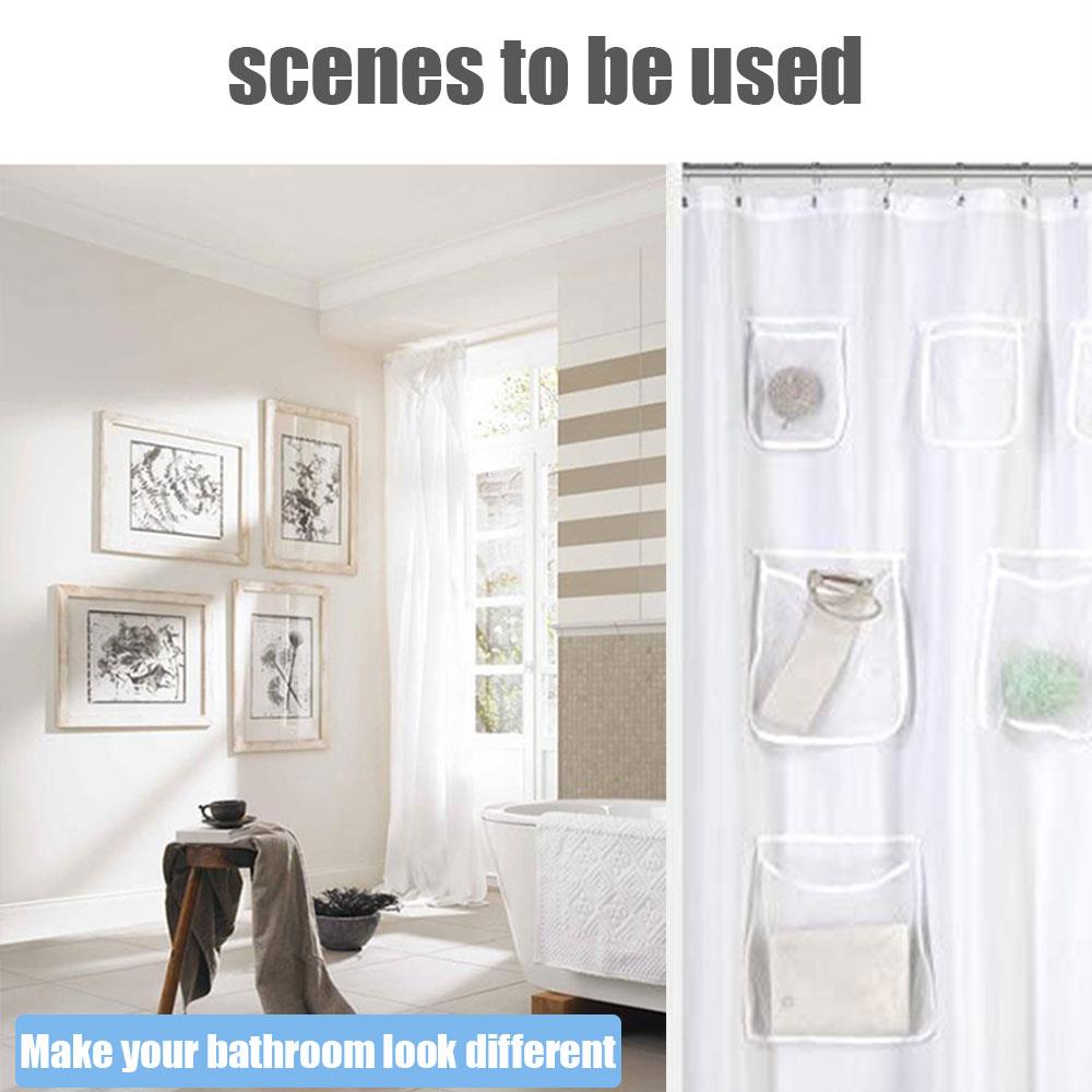Waterproof Shower Curtain with Pocket for Touchscreen Devices Multi-functional Clear Shower Curtain Phone Tablet Holder Bathroom
