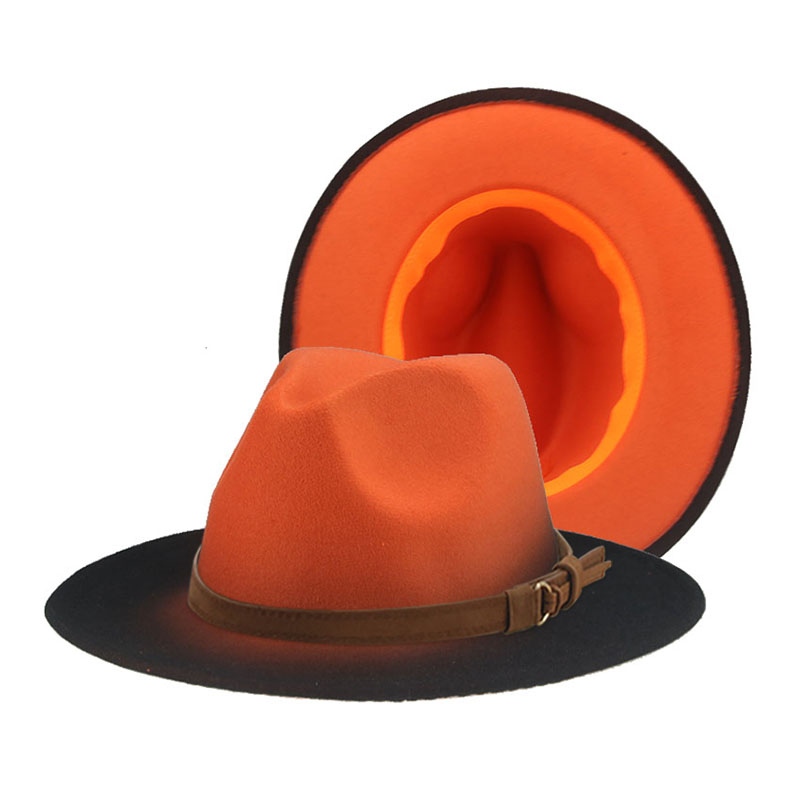 Women's Hat Fedora Gradient Color Red Blue Patchwork Men Hat Casual Belt Hip Hop Panama Winter Hats for Women Sombreros De Mujer: orange