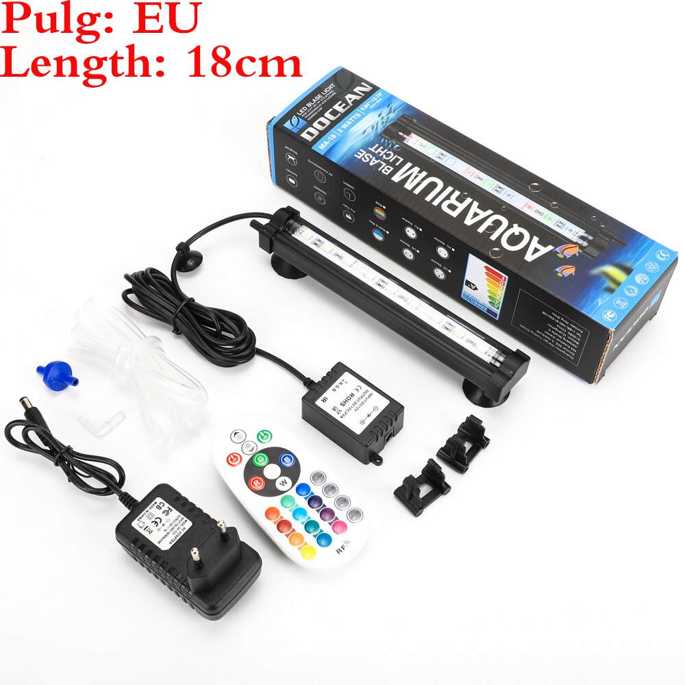 EU/US Plug 18-48CM 5050 RGB LED Aquarium Air Bubble Light Fish Tank Bar light Aquatic Submersible Lamp Waterproof RF Controller: EU Plug 18CM