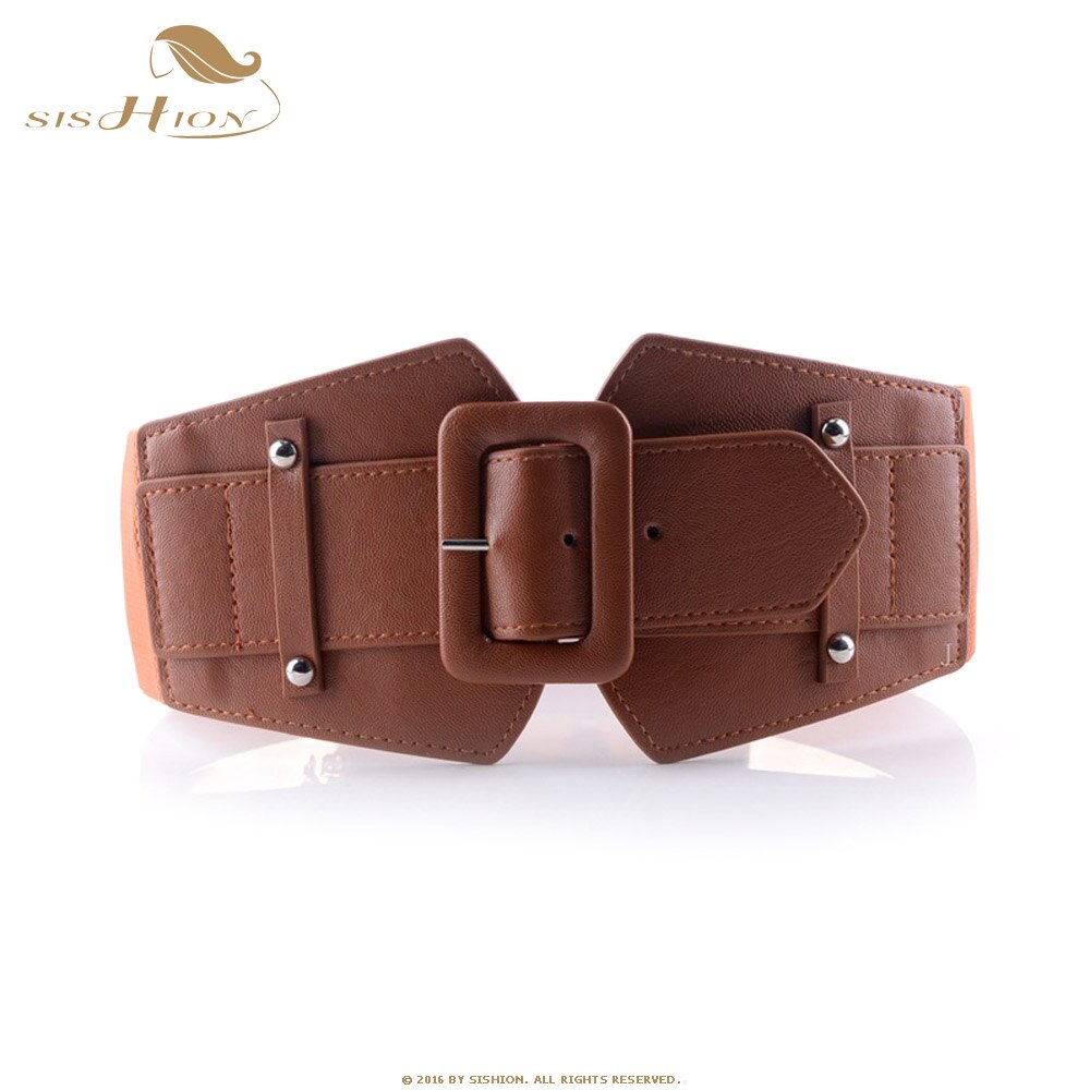 Cinturón ancho Vintage de para mujer, cinturones para elásticos de famosa de , cinturones para mujer de traje rojo Camel negro VB0007: Marrón