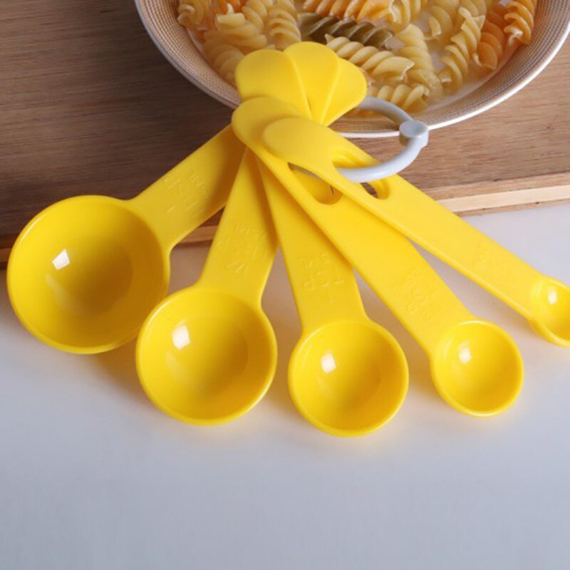 5pcs Blue Yellow Color Measuring Cups Measuring Spoon Plastic Handle Kitchen Measuring Tool
