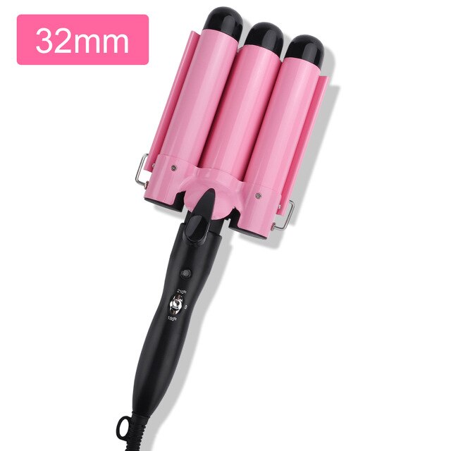 3 Barrel Curling Iron Wand Temperature Adjustable 5 Size Perm Splint Ceramic Triple Barrels Hair Waver Portable Hair Iron Curler: 32mm / AU