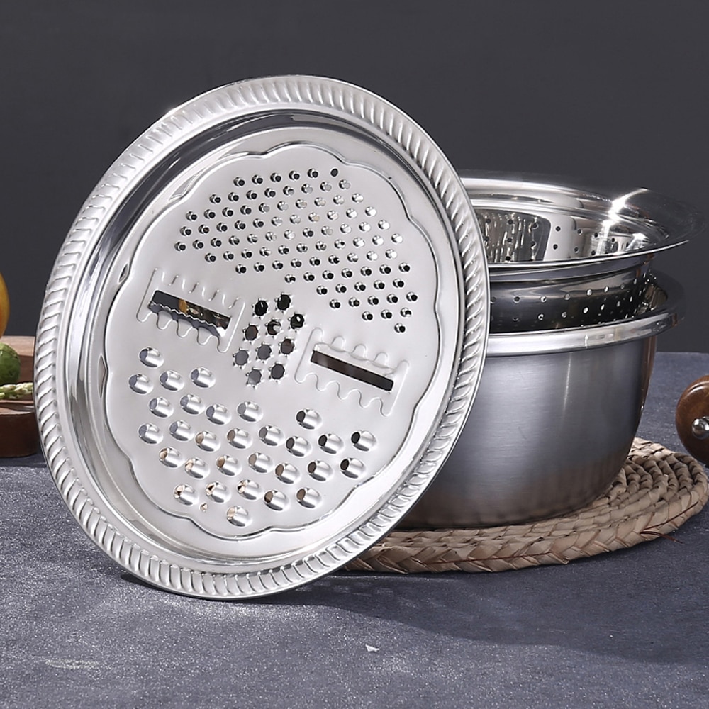 Multifunctionele Rvs Wastafel Wasbak Keuken Vergiet Mesh Mand Plantaardige Slicer Cutter Afvoer Mand Salade Maker Kom