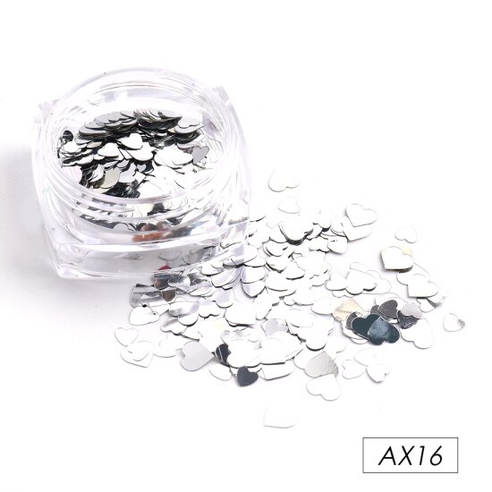 Rött hjärta nagel paljetter glitter mix guld färgglada 3d holografiska nail art flingor skivor paillett manikyr dekorationer ntax 01-18: Ax16