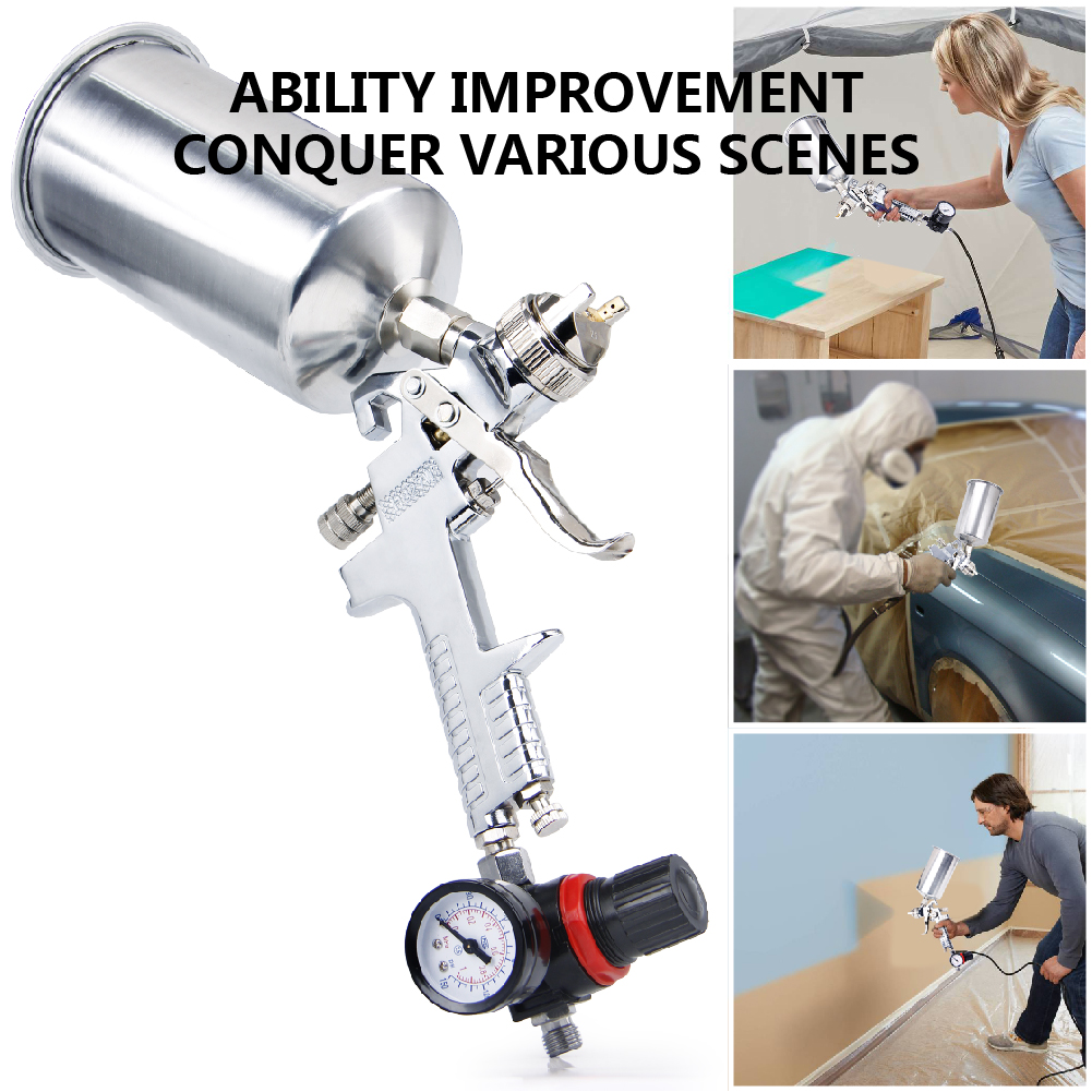 CarBole 2.5mm Spray Gun Kit w/Regulator Auto Paint Primer Metal Flake HVLP Gravity Feed
