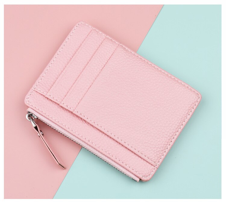 Ultra-Thin Card Holder Coin Purse Zipper Card Holder Candy-Colored Bank Card Holder Multifunctional Portable Card Holder: Pink