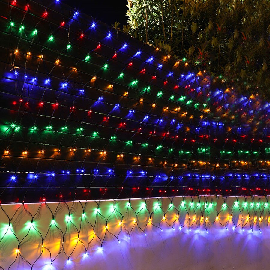 Thrisdar 2 x 3m 204 led zonne-net gaas lichtsnoer kerst zonne-raamgordijn lichtslinger zonne-boom-wikkellicht: Veelkleurig / 1.1 x 1.1m 100 leds