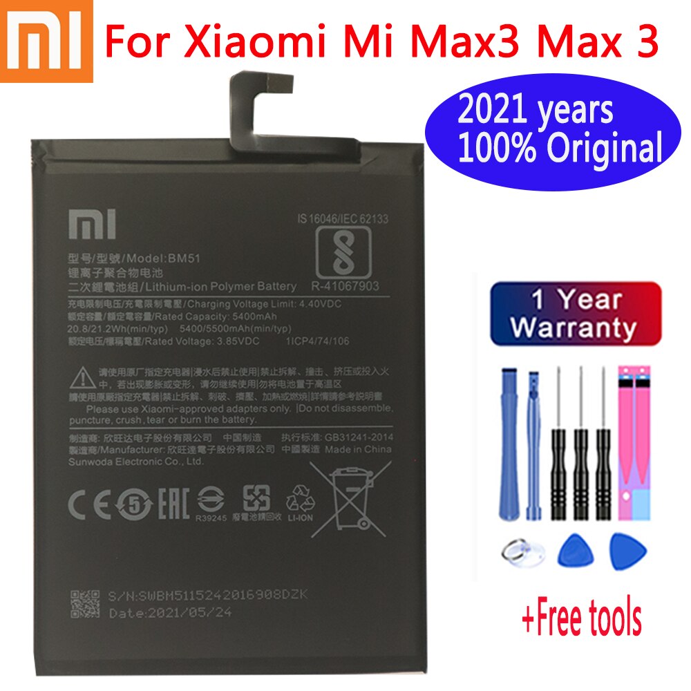 2021 anni 100% batteria originale Xiao mi BM49 BM50 BM51 per Xiaomi Max 2 3 Max2 Max3 batterie di ricambio per telefono di alta qualità: BM51