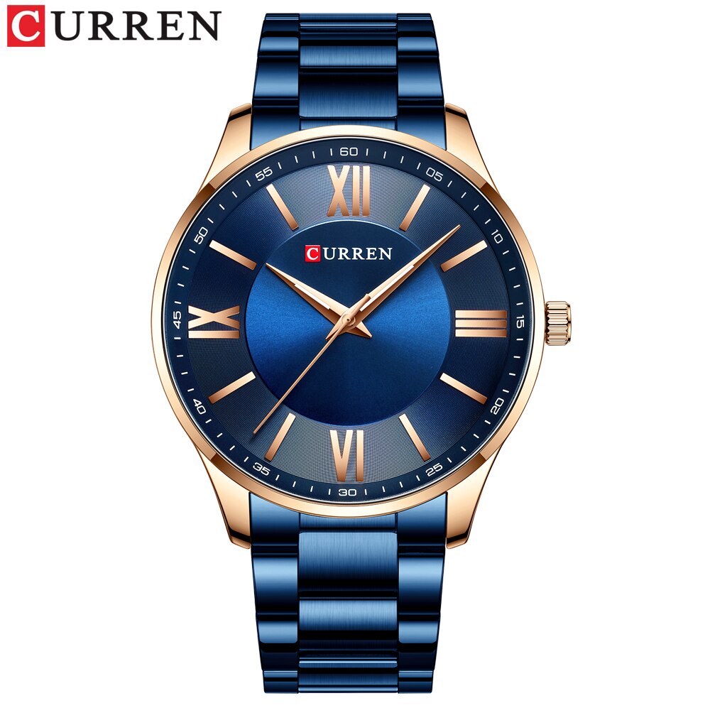 Curren roestvrijstalen herenhorloges, eenvoudig en klassiek quartz zakelijk horloge, dun horloge voor heren: Blauw