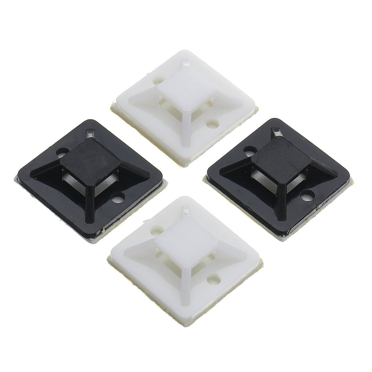 200PCS 100Pcs 20x20mm Self Adhesive Stick-on Mounts For Cable Ties / Routing Looms Wire & Cable Base Clamps Clip Black White