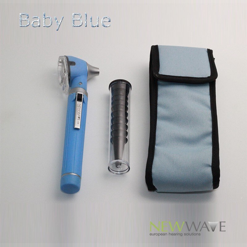 ENT 12 colores PRO-Fiber optic L.E.D portátil Otoscopio auriscope Cuidado del oído kit de diagnóstico + estuche protector CE: baby blue