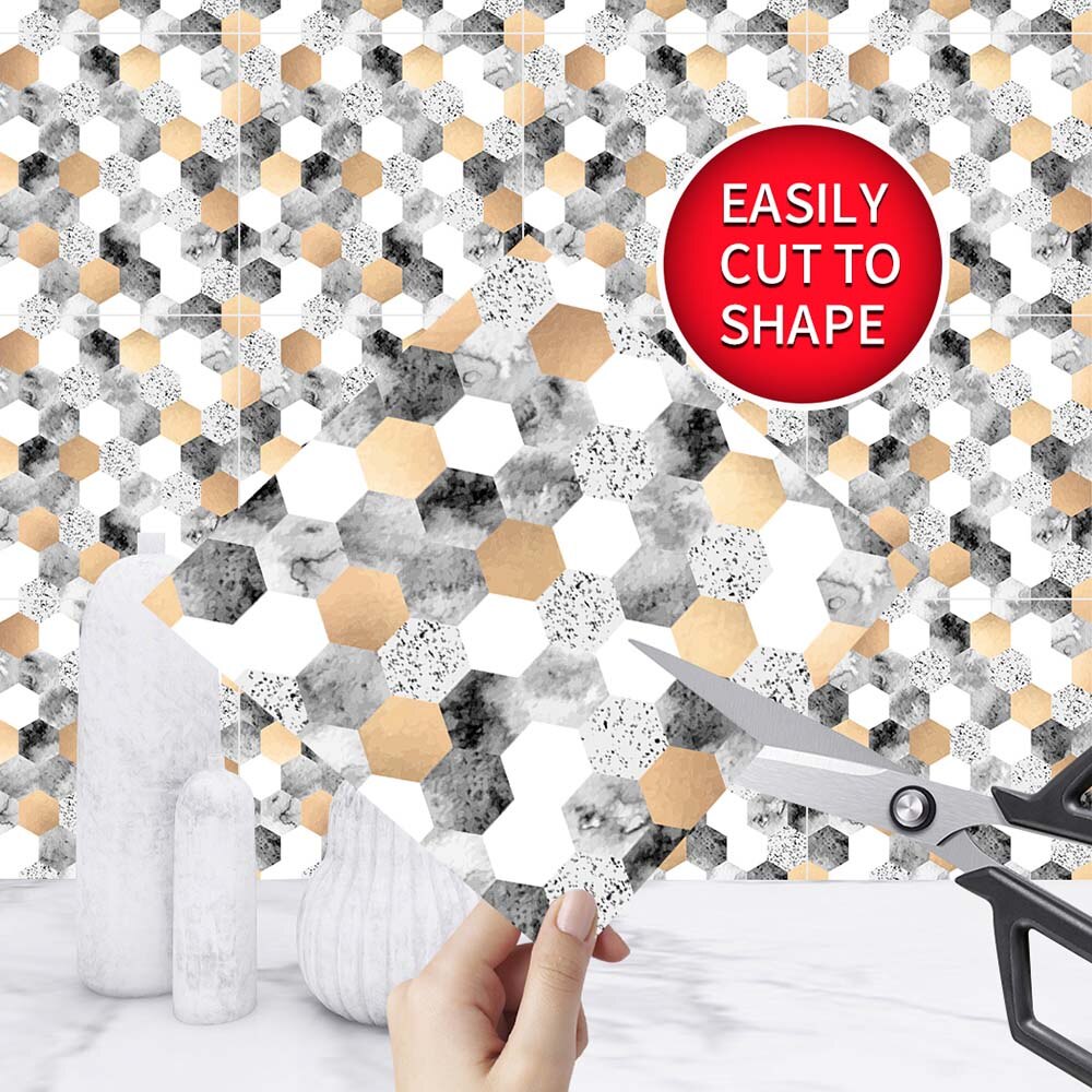 Hexagon Mosaic Tile Stickers 10pcs/set Removable Self-Adhesive DIY Mural Bathroom Home Decor Anti-Water PVC Wall Art Decals