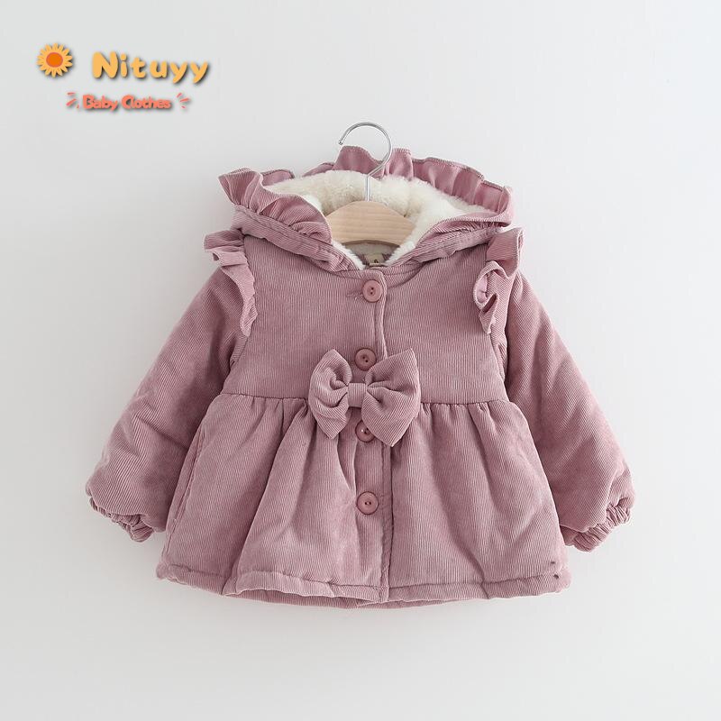 Kinderen Baby Meisjes Mode Parka Jas Roze Uitloper Leuke Lange Mouwen Hooded Boog Jas Winter Warm Effen Kleur Voor Baby meisjes
