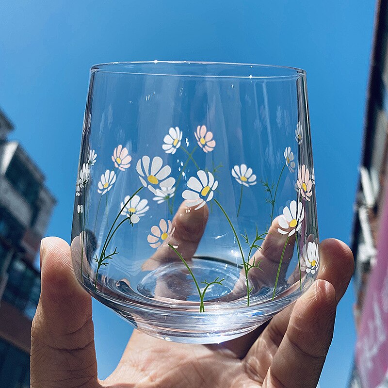 390ml japan og sør-korea håndmalt tulipan blomst glass kopp husholdning varmebestandig drikkekopp stor mage mousse kopp