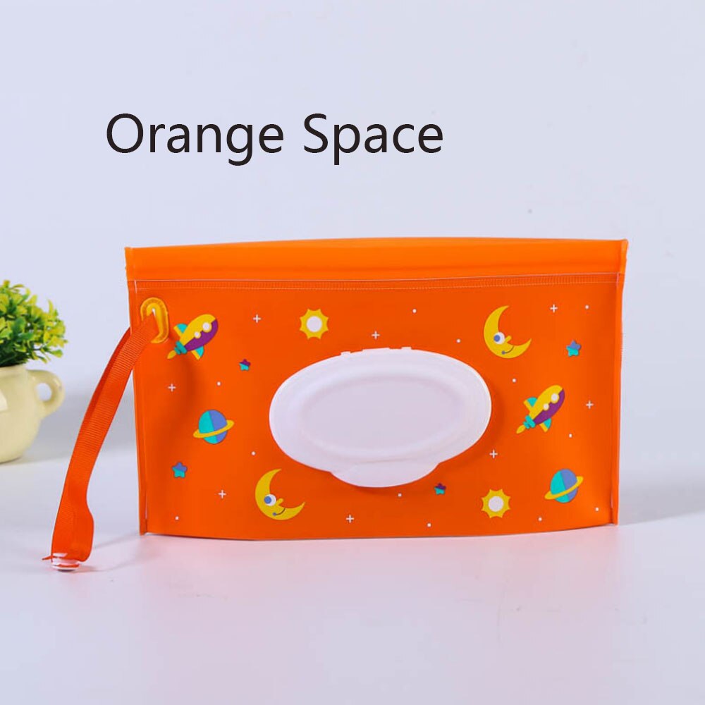 Lätt att bära snäpprem portabel baby våtservetter box våtservetter behållare miljövänlig clamshell kosmetiska rengöringsservetter fodral: Orange utrymme