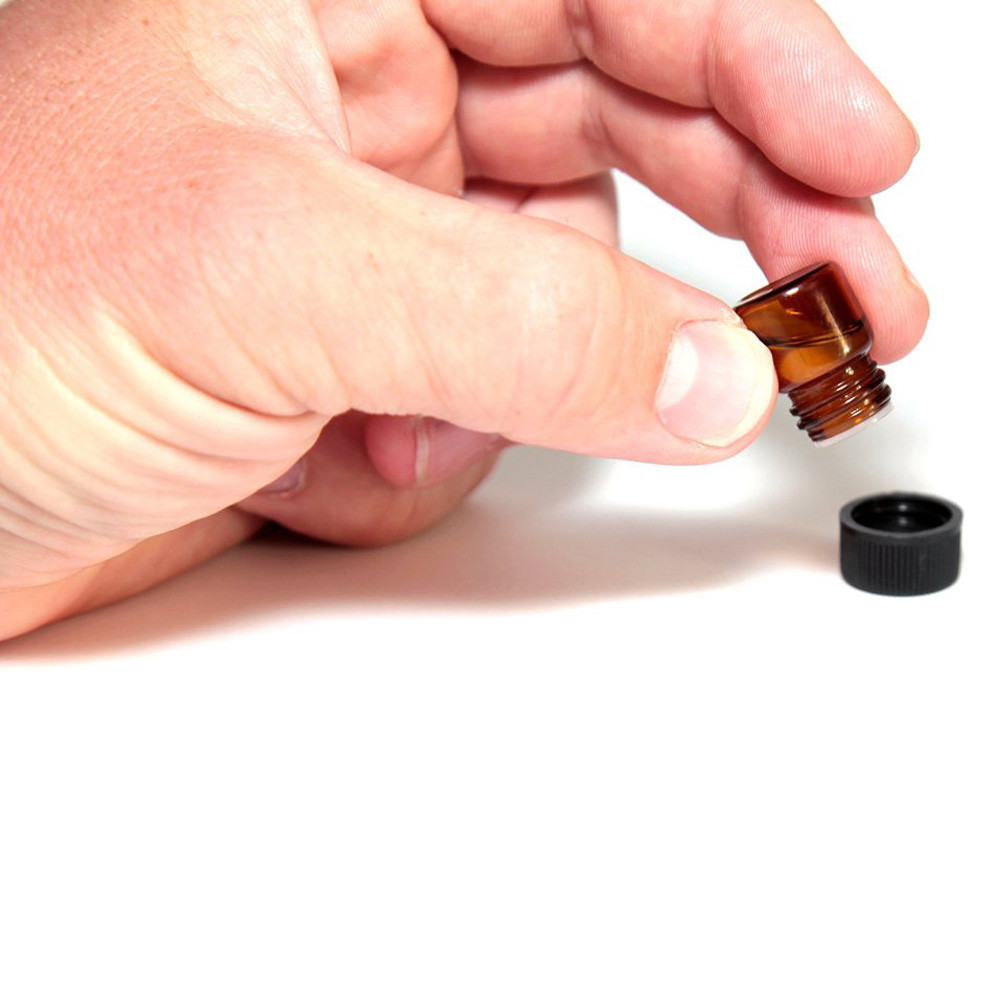 12 st 1ml mini bärnstensfärgad glasflaska burk eterisk olja flaska öppning brun flask reducering & lock påfyllningsbara flaskor glasflaskor