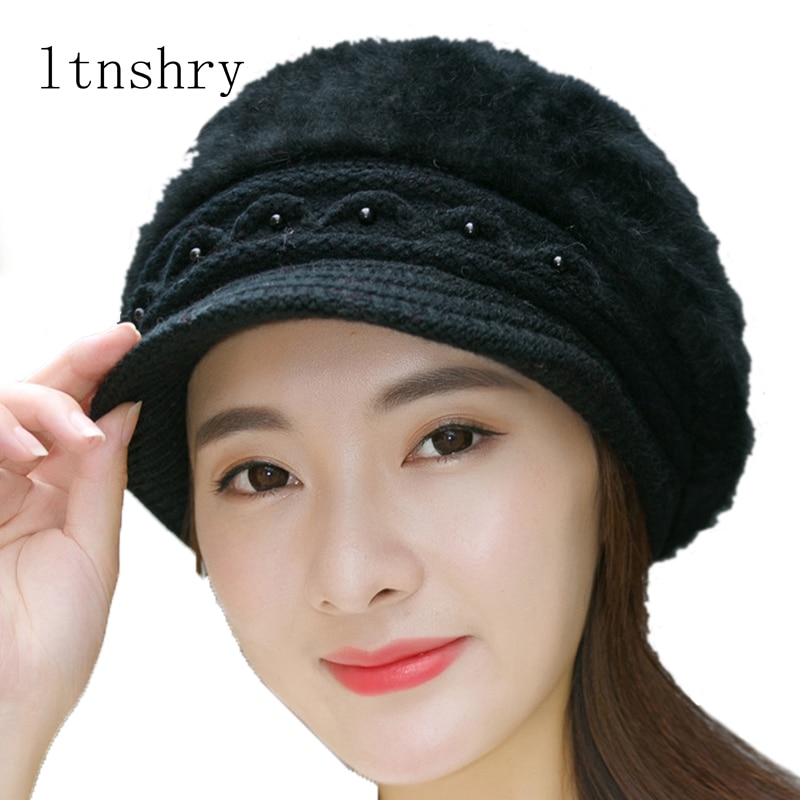 Gorro de punto para mujer, gorro cálido de lana, para invierno,