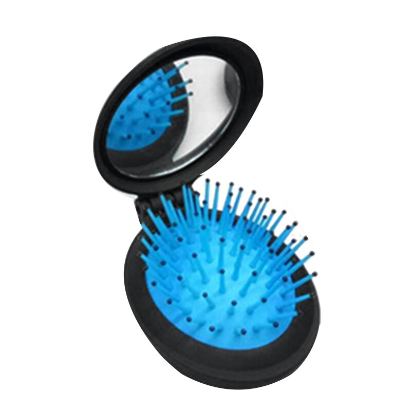 Dobrável viagem pente de cabelo com espelho-mini bolso escova de cabelo para presente idéia (azul) pacote de 4