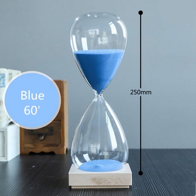 60 minutters timeglas træbase timeglas krystalglas 1 time sandglas farve sand lettering crafts souvenirs: Blå