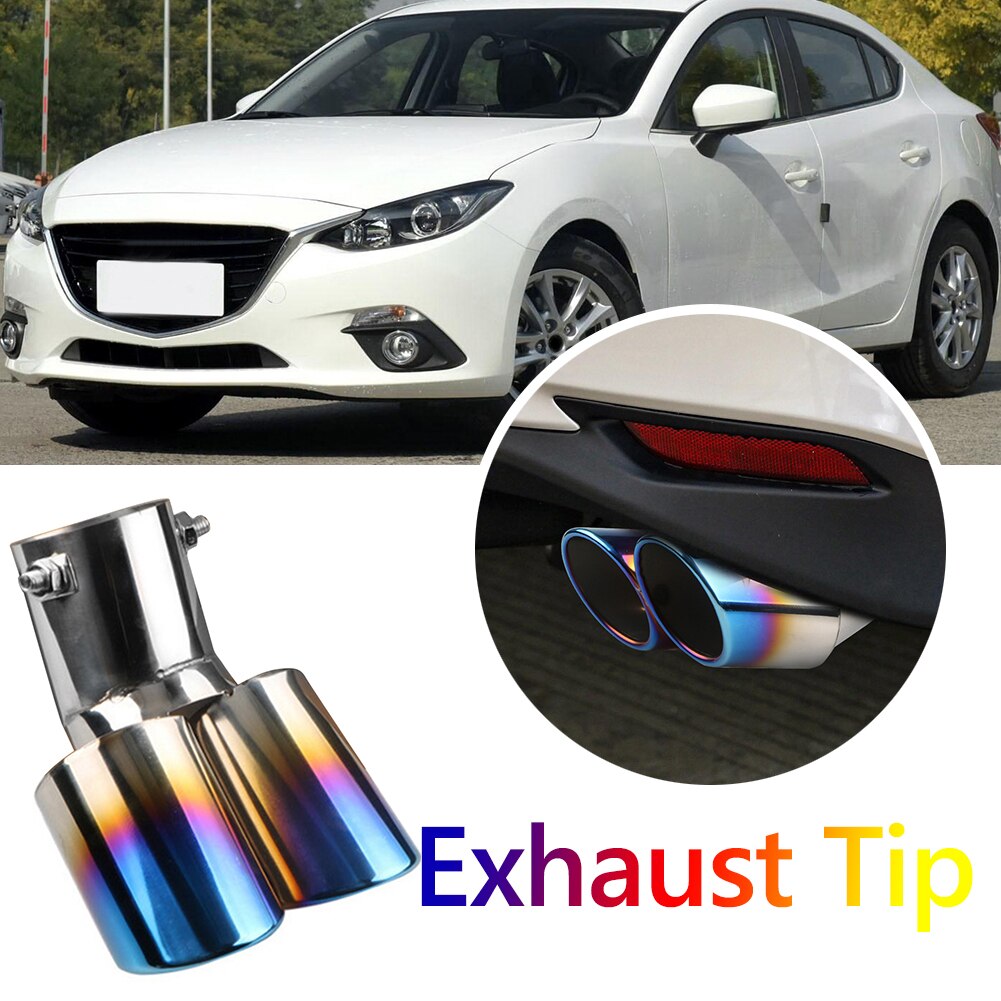 Burnt Blue Car Exhaust Tip 2 Outlet Slant Cut Stainless Steel Muffler Universal Easily Installation Personal Car Elements