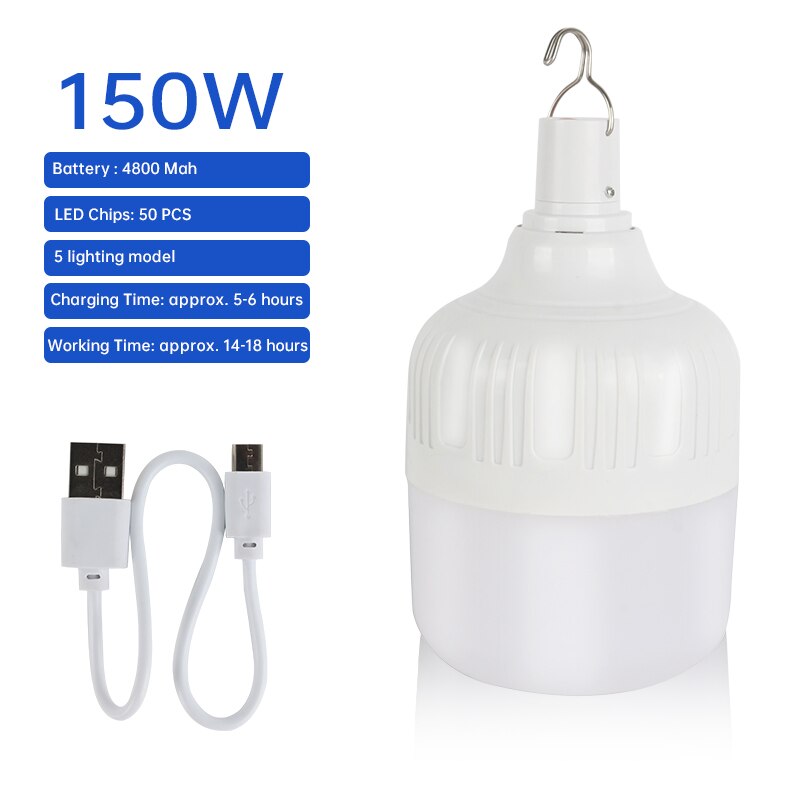 100w Ampoule LED Rechargeable LAMPE Télécommande Charge Solaire Lanterne De Secours Portable Marché de Nuit Lumière de Camping En Plein Air Maison: 150W USB Power