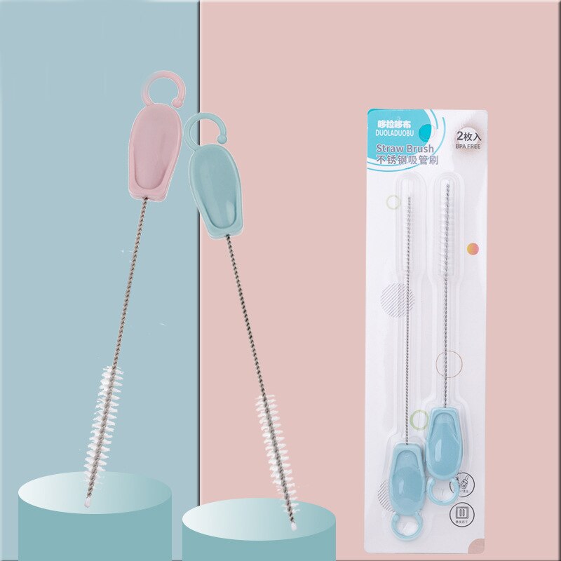 Spazzole per la pulizia di biberon da 2ps rotazione del filo di Nylon manico lungo biberon in acciaio inossidabile spazzola per la pulizia della tazza del capezzolo per bottiglia